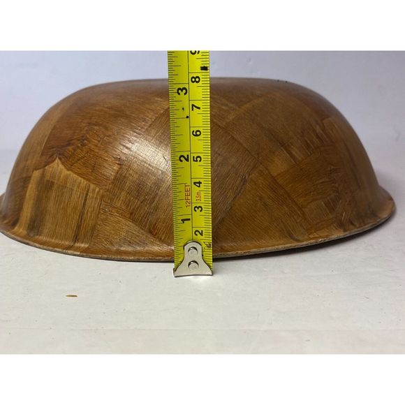 Vintage MCM Sliced Bamboo Serving Bowl Salad 10” - Picture 7 of 8